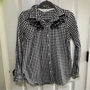Old Navy Floral Embroidered Gingham Button Down